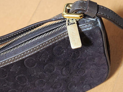 CELINE Accessory Pouch Shoulder Bag Purse C Macadam Suede Leather Dark Brown