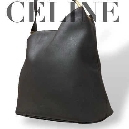 CELINE Shoulder Bag Purse Leather Black Authentic