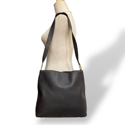 CELINE Shoulder Bag Purse Leather Black Authentic