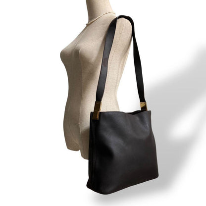 CELINE Shoulder Bag Purse Leather Black Authentic