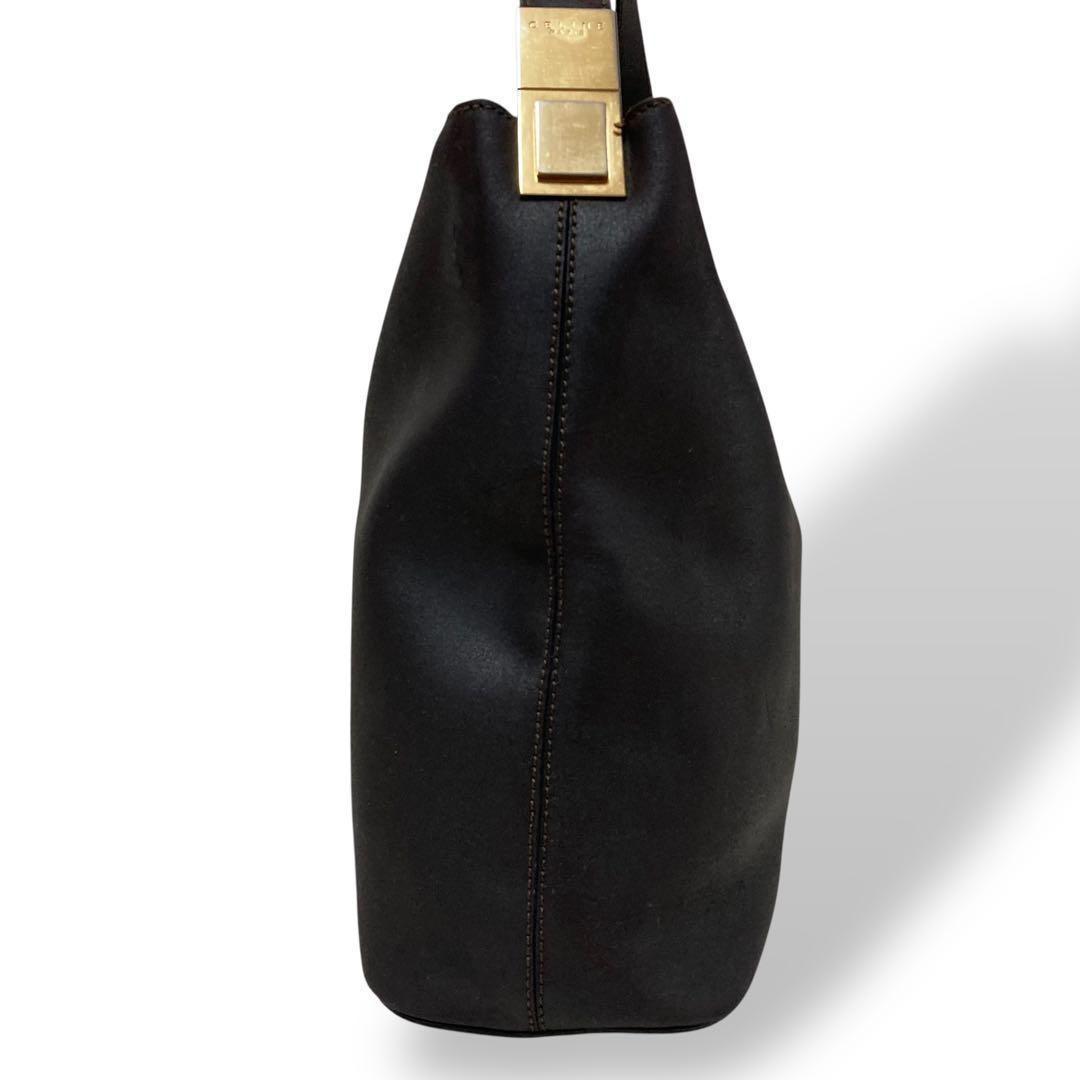 CELINE Shoulder Bag Purse Leather Black Authentic
