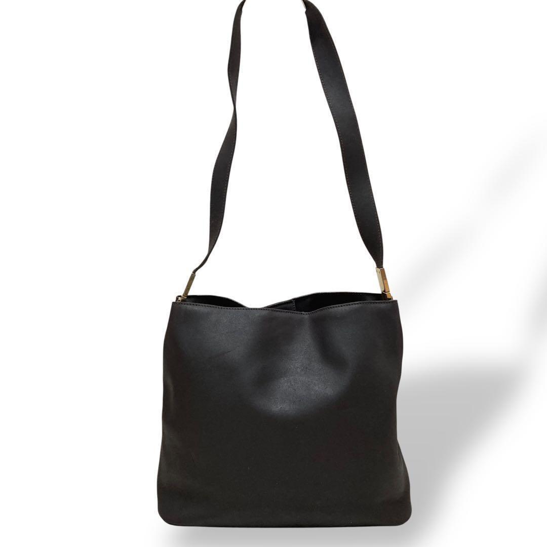 CELINE Shoulder Bag Purse Leather Black Authentic