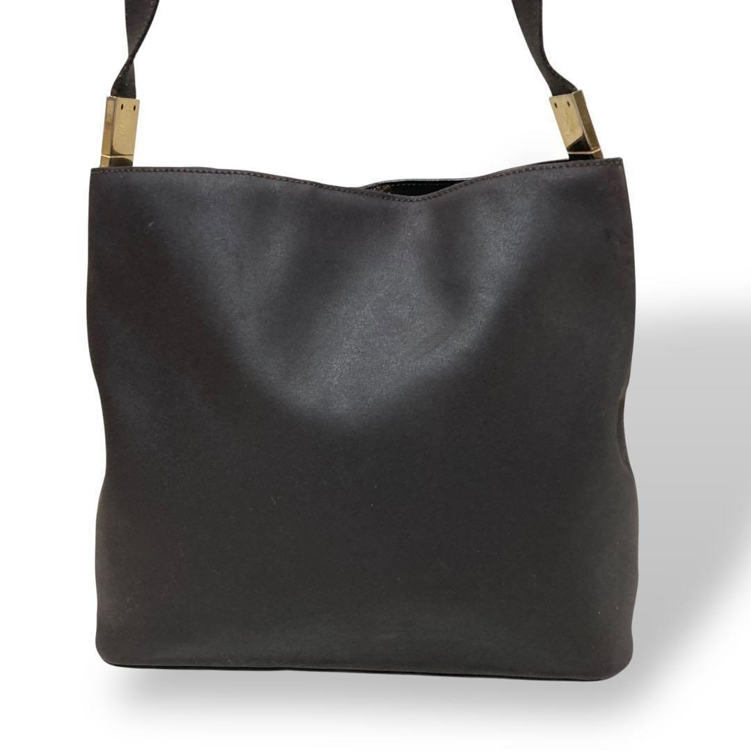 CELINE Shoulder Bag Purse Leather Black Authentic