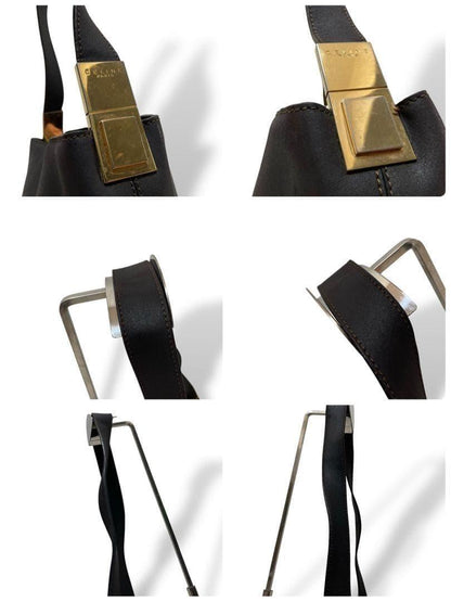 CELINE Shoulder Bag Purse Leather Black Authentic