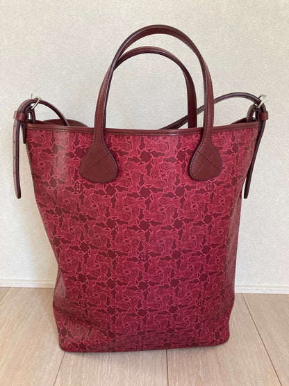 CELINE Hand Shoulder Bag Tote Purse 2way Red Authentic