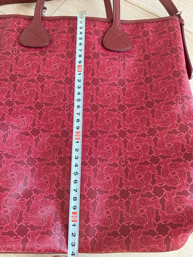 CELINE Hand Shoulder Bag Tote Purse 2way Red Authentic