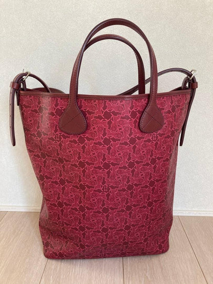 CELINE Hand Shoulder Bag Tote Purse 2way Red Authentic