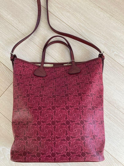 CELINE Hand Shoulder Bag Tote Purse 2way Red Authentic