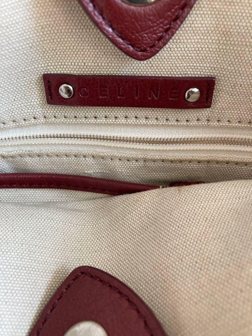 CELINE Hand Shoulder Bag Tote Purse 2way Red Authentic