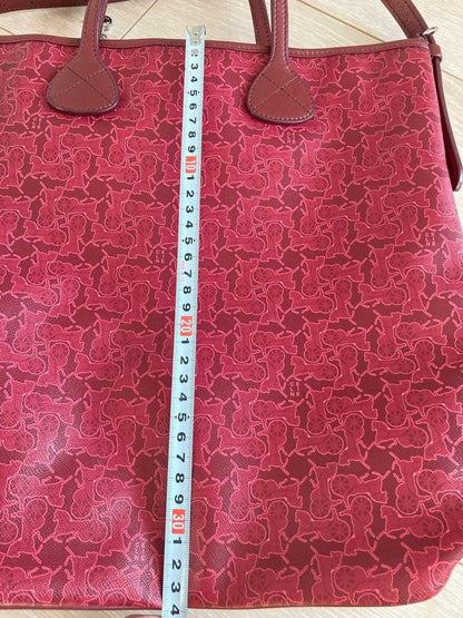 CELINE Hand Shoulder Bag Tote Purse 2way Red Authentic