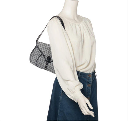 CELINE Hand Shoulder Bag Tote Purse Macadam Navy White Authentic