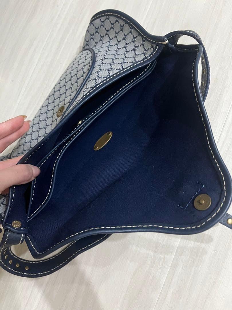 CELINE Hand Shoulder Bag Tote Purse Macadam Navy White Authentic