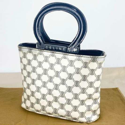 CELINE Hand Bag Tote Purse Macadam Patent Leather White Authentic