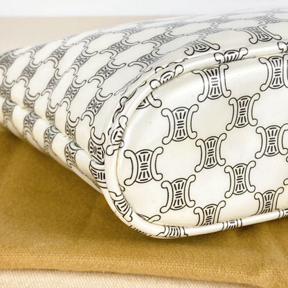 CELINE Hand Bag Tote Purse Macadam Patent Leather White Authentic