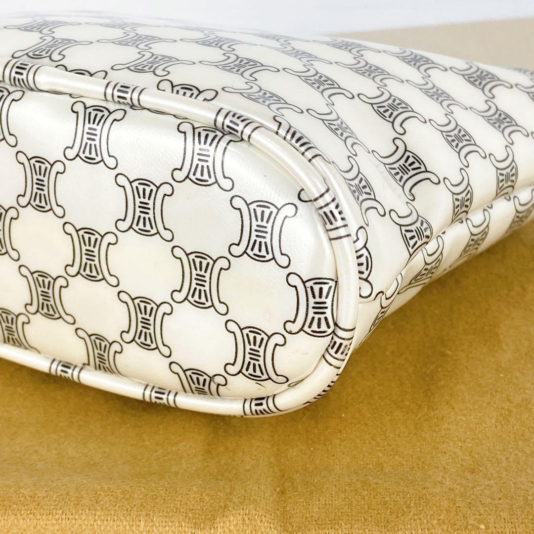 CELINE Hand Bag Tote Purse Macadam Patent Leather White Authentic