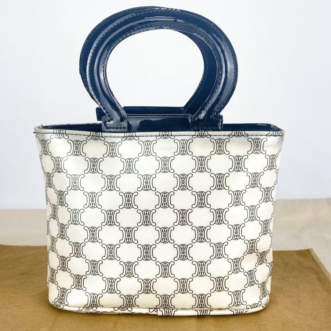 CELINE Hand Bag Tote Purse Macadam Patent Leather White Authentic