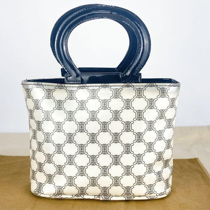 CELINE Hand Bag Tote Purse Macadam Patent Leather White Authentic