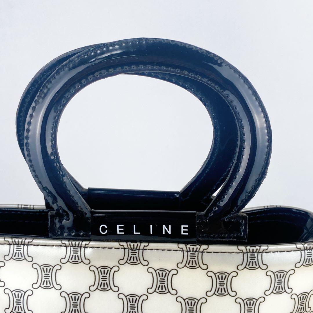 CELINE Hand Bag Tote Purse Macadam Patent Leather White Authentic