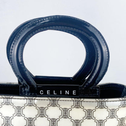 CELINE Hand Bag Tote Purse Macadam Patent Leather White Authentic
