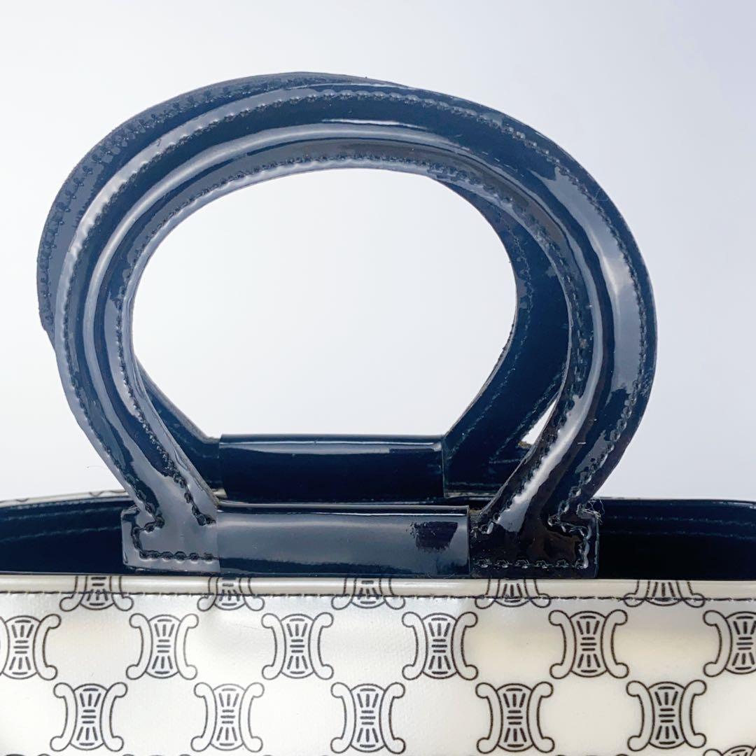 CELINE Hand Bag Tote Purse Macadam Patent Leather White Authentic