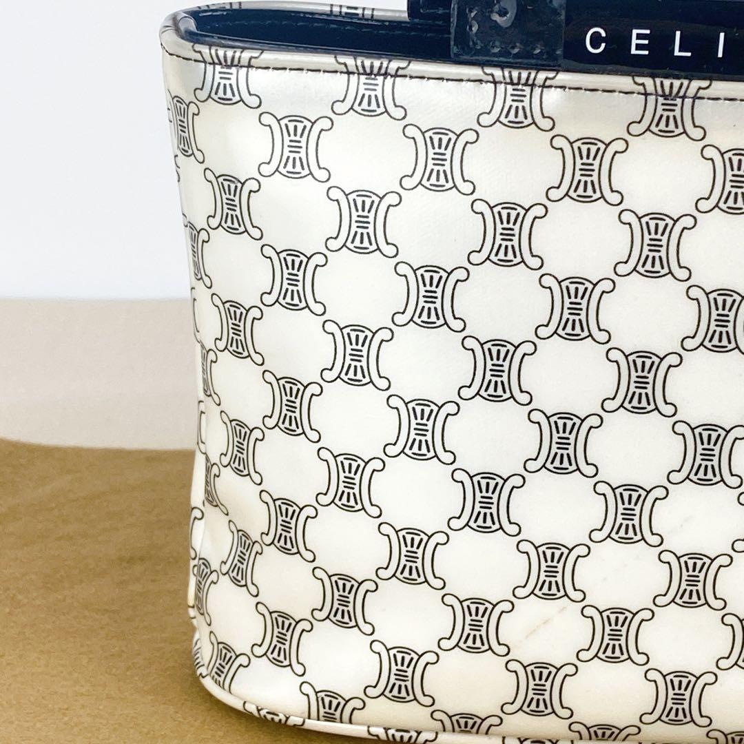CELINE Hand Bag Tote Purse Macadam Patent Leather White Authentic