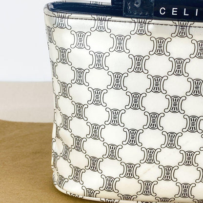 CELINE Hand Bag Tote Purse Macadam Patent Leather White Authentic