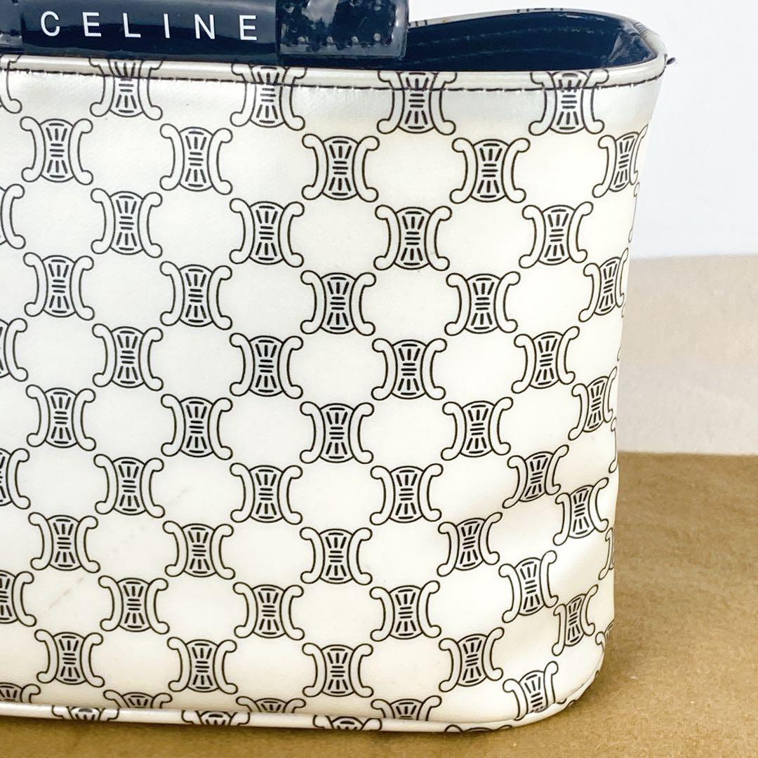 CELINE Hand Bag Tote Purse Macadam Patent Leather White Authentic