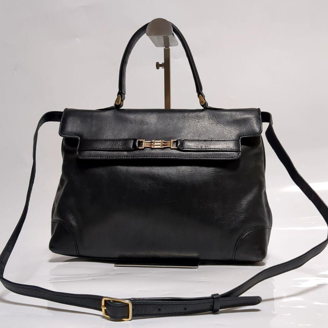 CELINE Hand Shoulder Bag Tote Purse 2way Leather Black Authentic