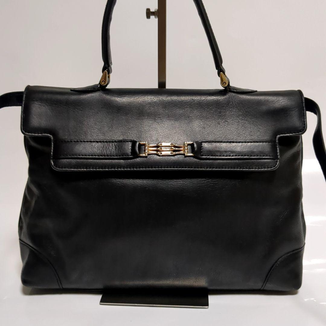 CELINE Hand Shoulder Bag Tote Purse 2way Leather Black Authentic