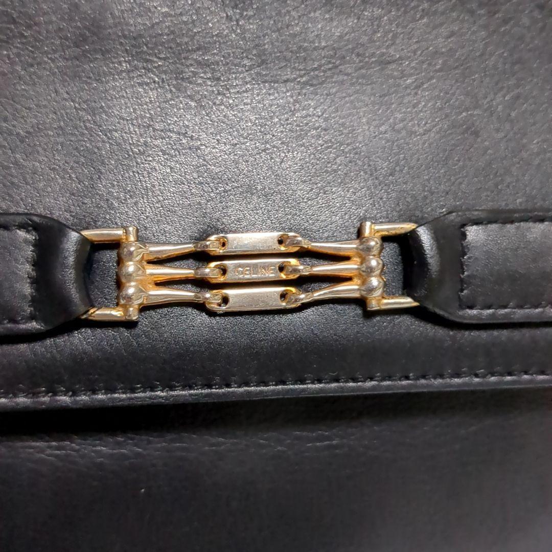 CELINE Hand Shoulder Bag Tote Purse 2way Leather Black Authentic