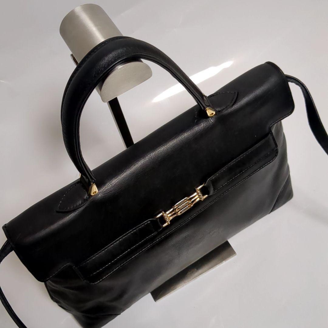 CELINE Hand Shoulder Bag Tote Purse 2way Leather Black Authentic