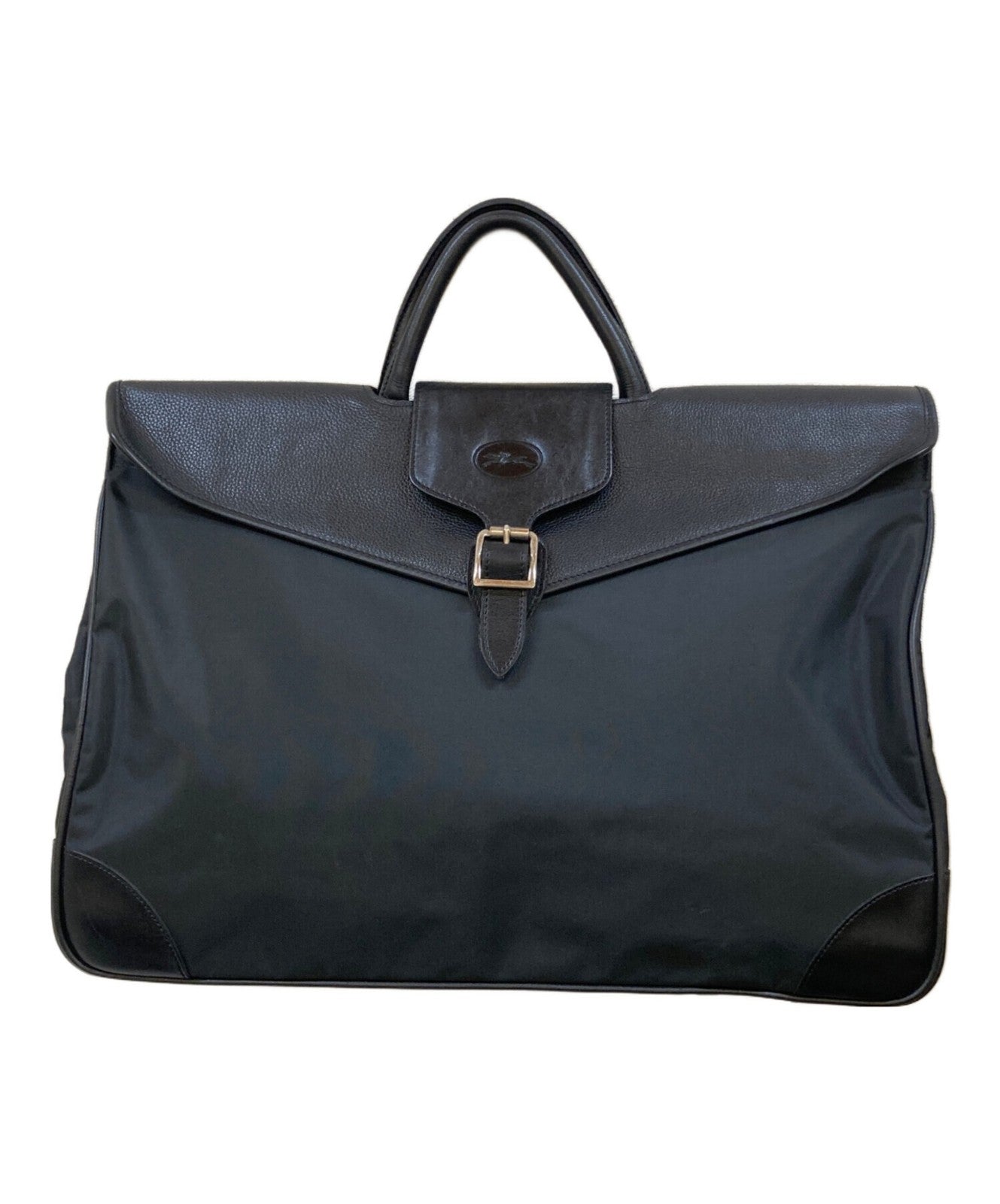 Longchamp Business Bag Briefcase Logo Leather Nylon Black Authentic