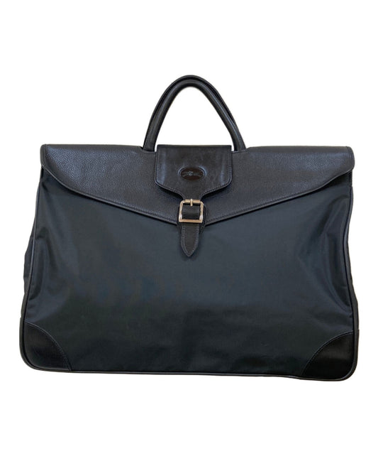 Longchamp Business Bag Briefcase Logo Leather Nylon Black Authentic