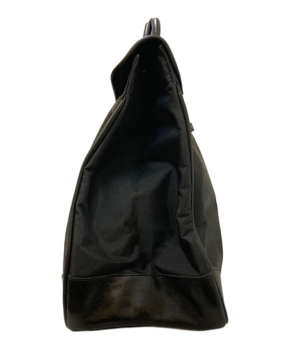 Longchamp Business Bag Briefcase Logo Leather Nylon Black Authentic