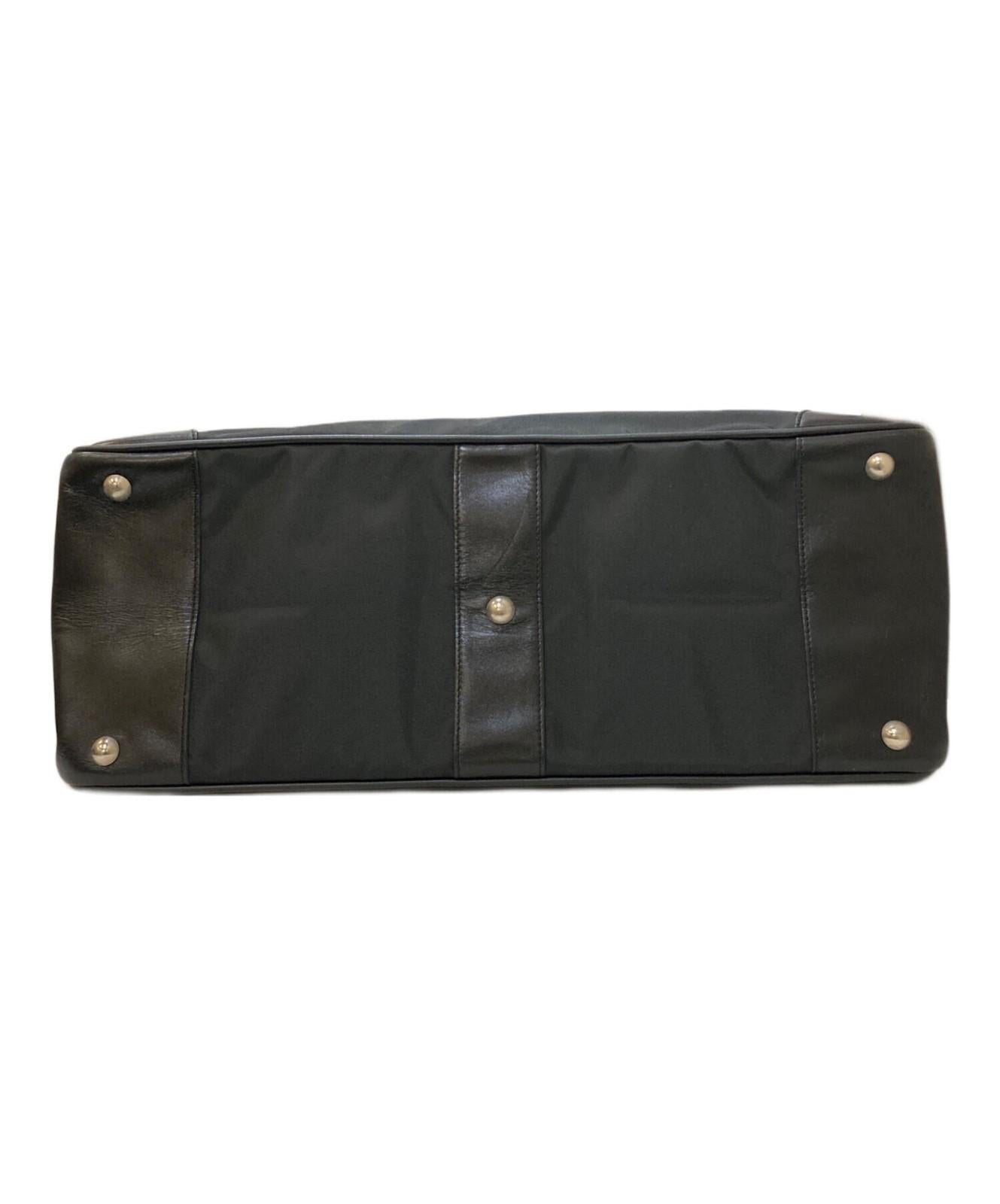 Longchamp Business Bag Briefcase Logo Leather Nylon Black Authentic