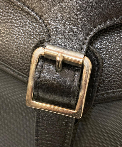 Longchamp Business Bag Briefcase Logo Leather Nylon Black Authentic