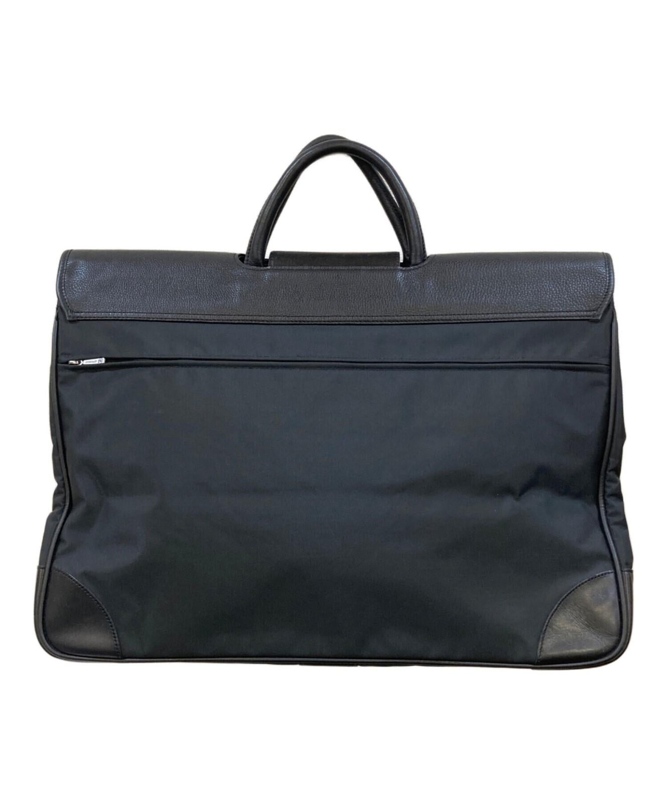 Longchamp Business Bag Briefcase Logo Leather Nylon Black Authentic