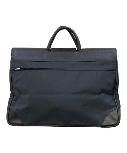 Longchamp Business Bag Briefcase Logo Leather Nylon Black Authentic