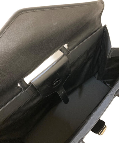 Longchamp Business Bag Briefcase Logo Leather Nylon Black Authentic