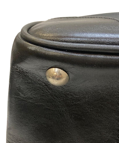 Longchamp Business Bag Briefcase Logo Leather Nylon Black Authentic