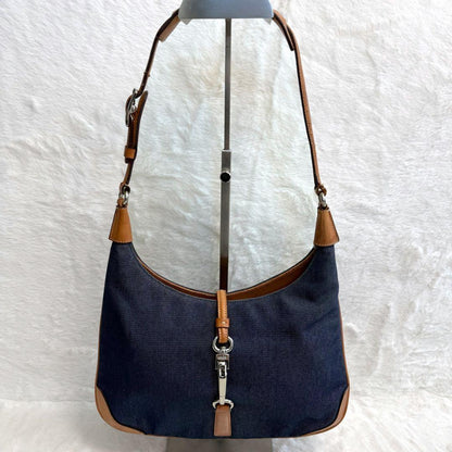 COACH Accessory Pouch Shoulder Bag Purse Denim Leather Blue Brown Authentic