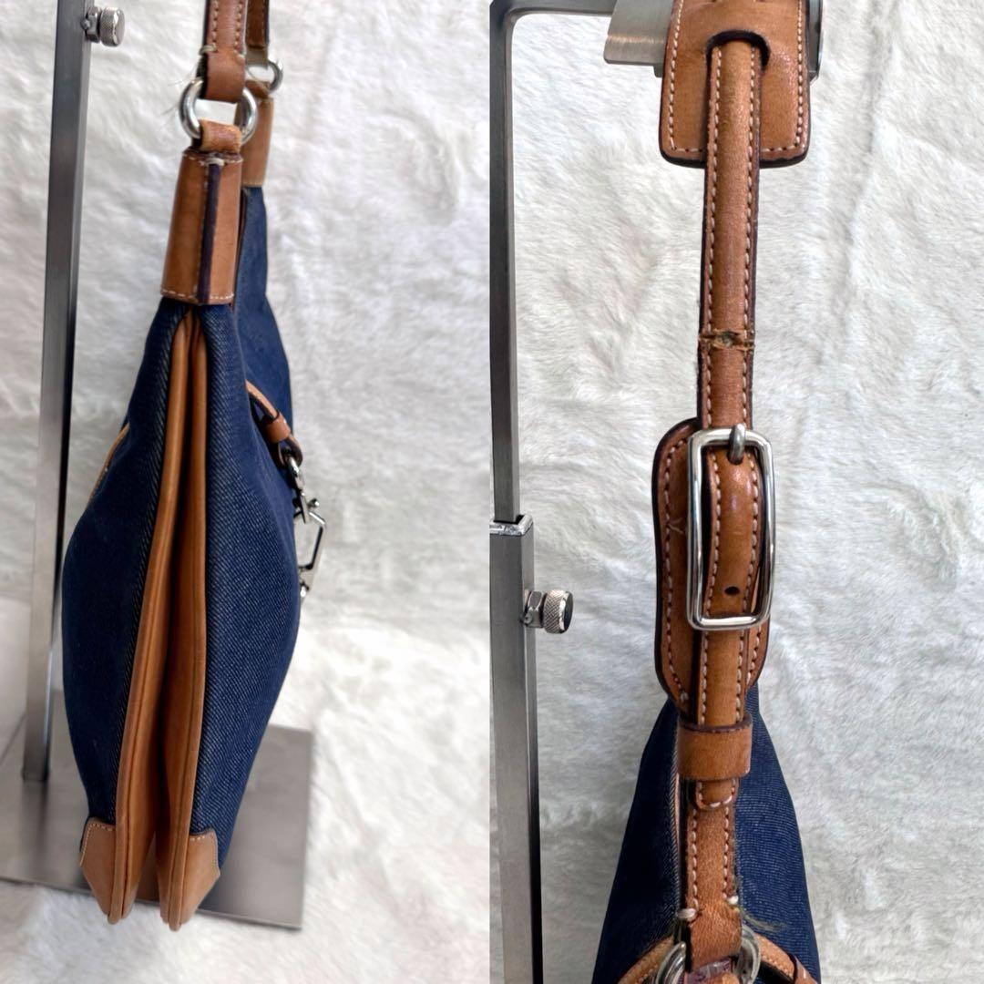 COACH Accessory Pouch Shoulder Bag Purse Denim Leather Blue Brown Authentic