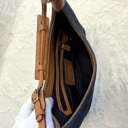 COACH Accessory Pouch Shoulder Bag Purse Denim Leather Blue Brown Authentic