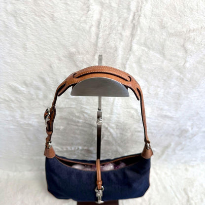 COACH Accessory Pouch Shoulder Bag Purse Denim Leather Blue Brown Authentic