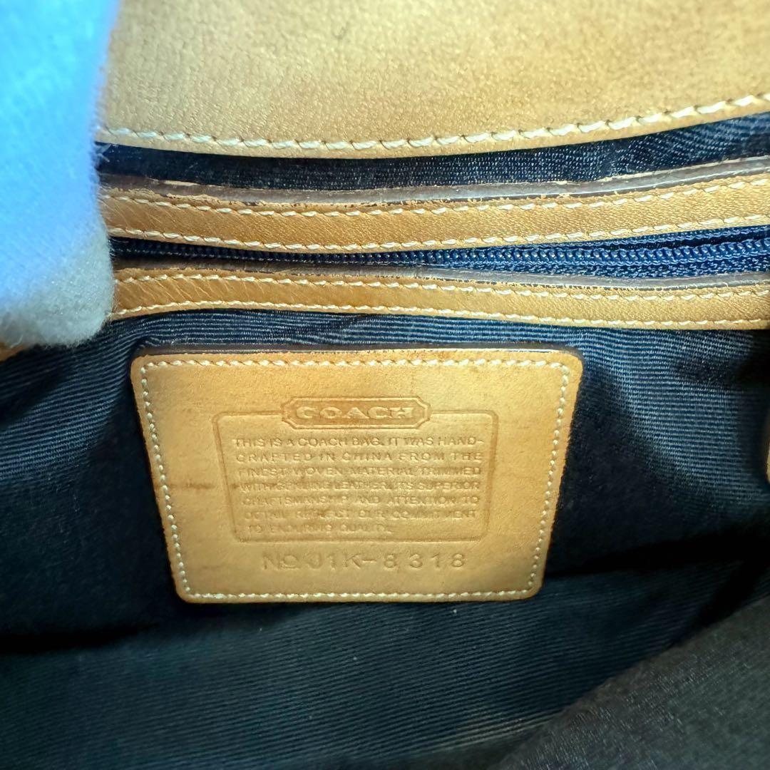 COACH Accessory Pouch Shoulder Bag Purse Denim Leather Blue Brown Authentic