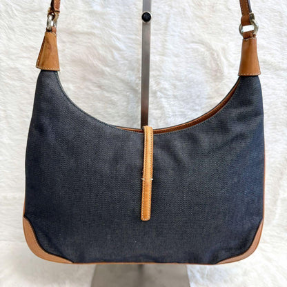 COACH Accessory Pouch Shoulder Bag Purse Denim Leather Blue Brown Authentic