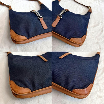 COACH Accessory Pouch Shoulder Bag Purse Denim Leather Blue Brown Authentic