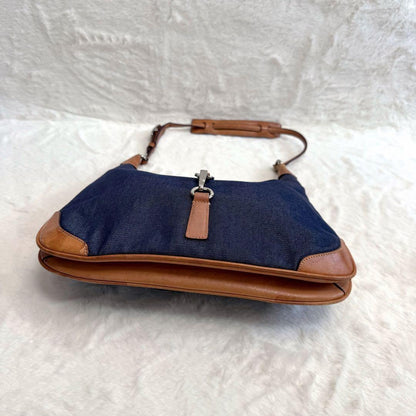 COACH Accessory Pouch Shoulder Bag Purse Denim Leather Blue Brown Authentic