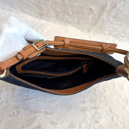 COACH Accessory Pouch Shoulder Bag Purse Denim Leather Blue Brown Authentic