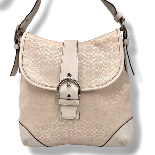 COACH Shoulder Bag Purse Signature Soho White Beige Authentic